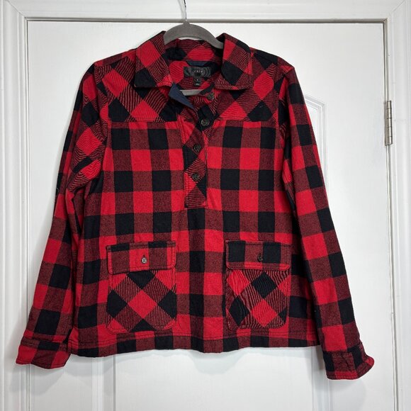 J Crew Black and Red Checkered Flannel Pullover Top Size Small - Picture 1 of 5